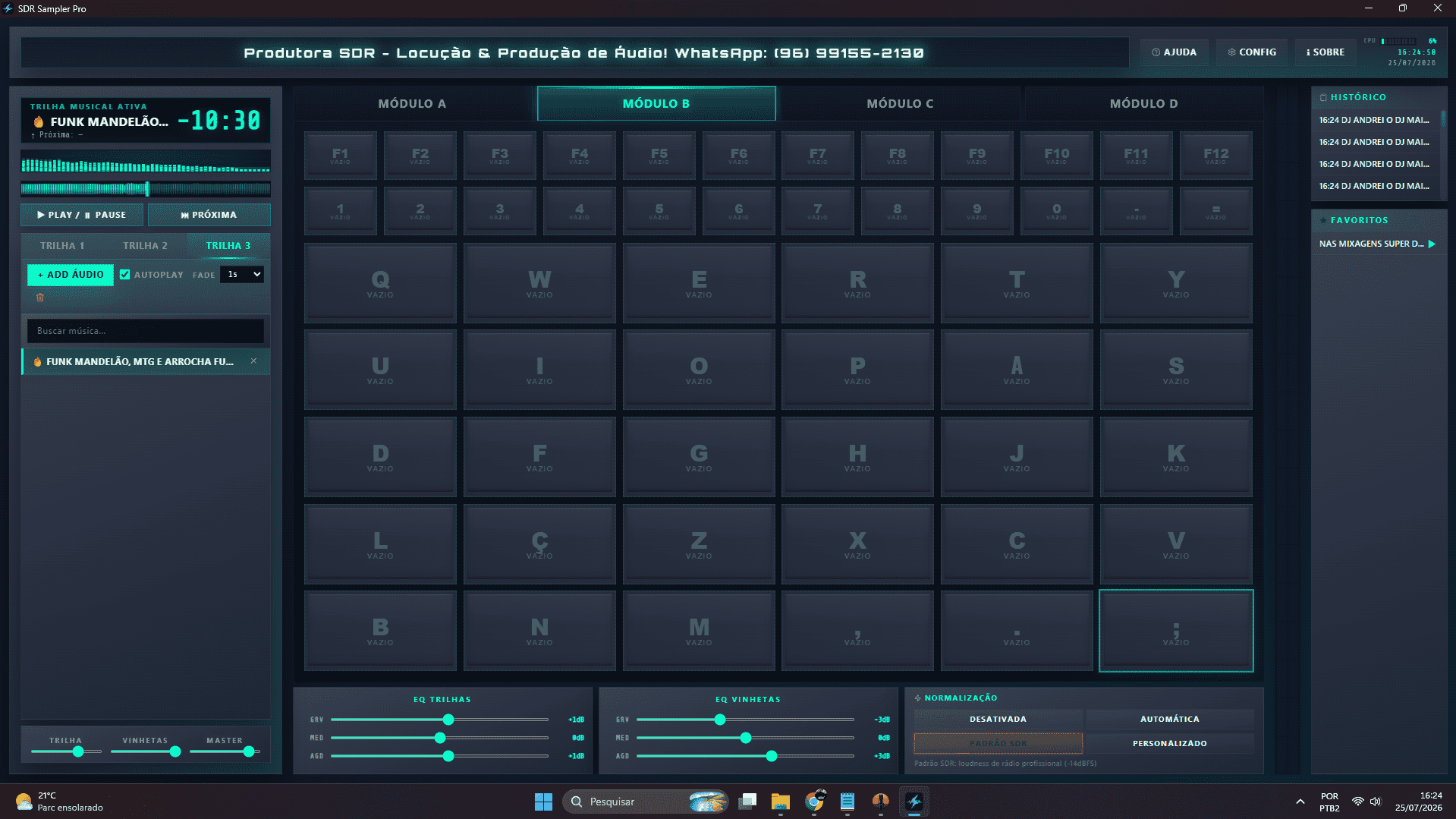 Tela inicial completa do SDR Sampler Pro