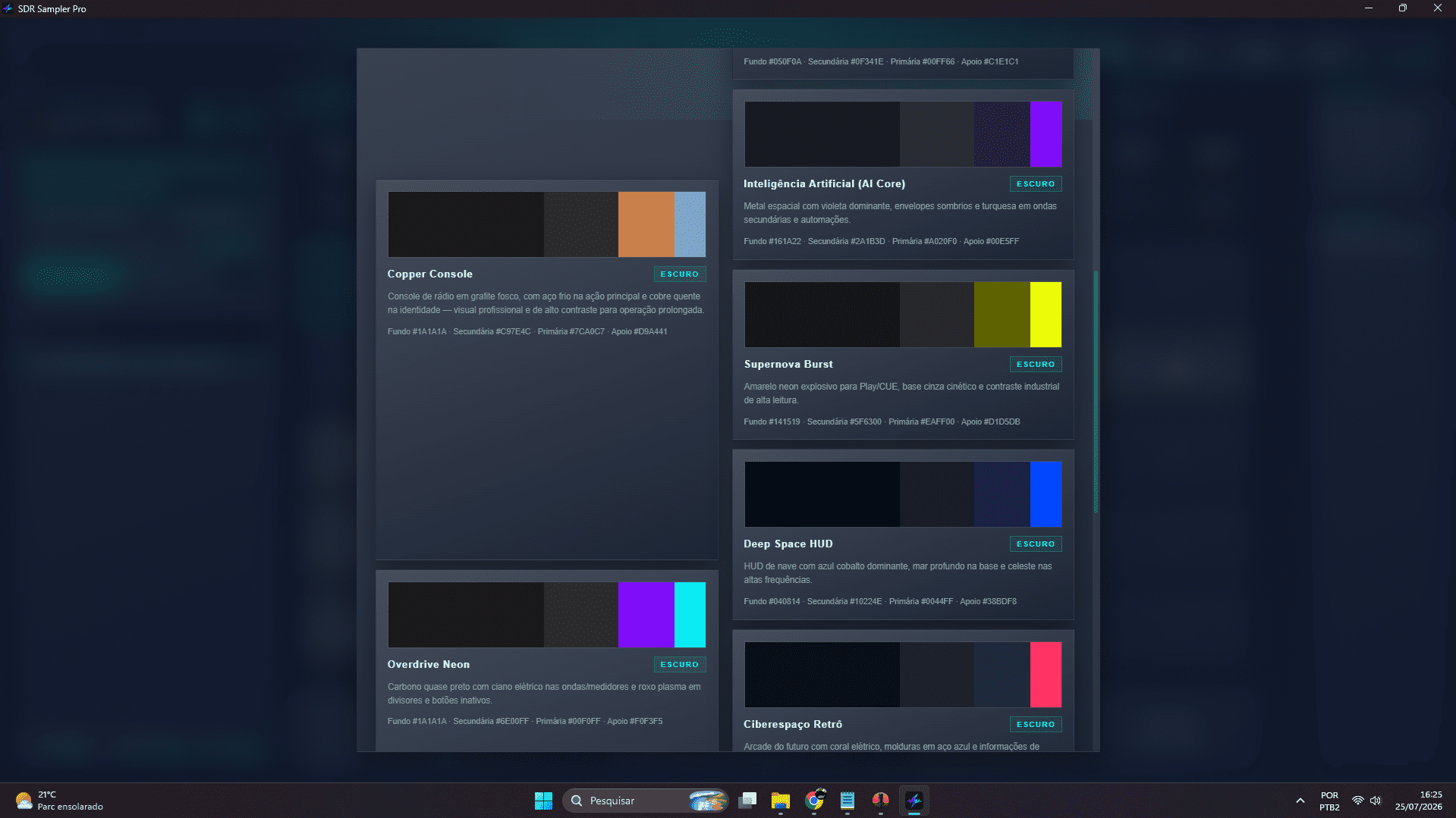Temas visuais do SDR Sampler Pro