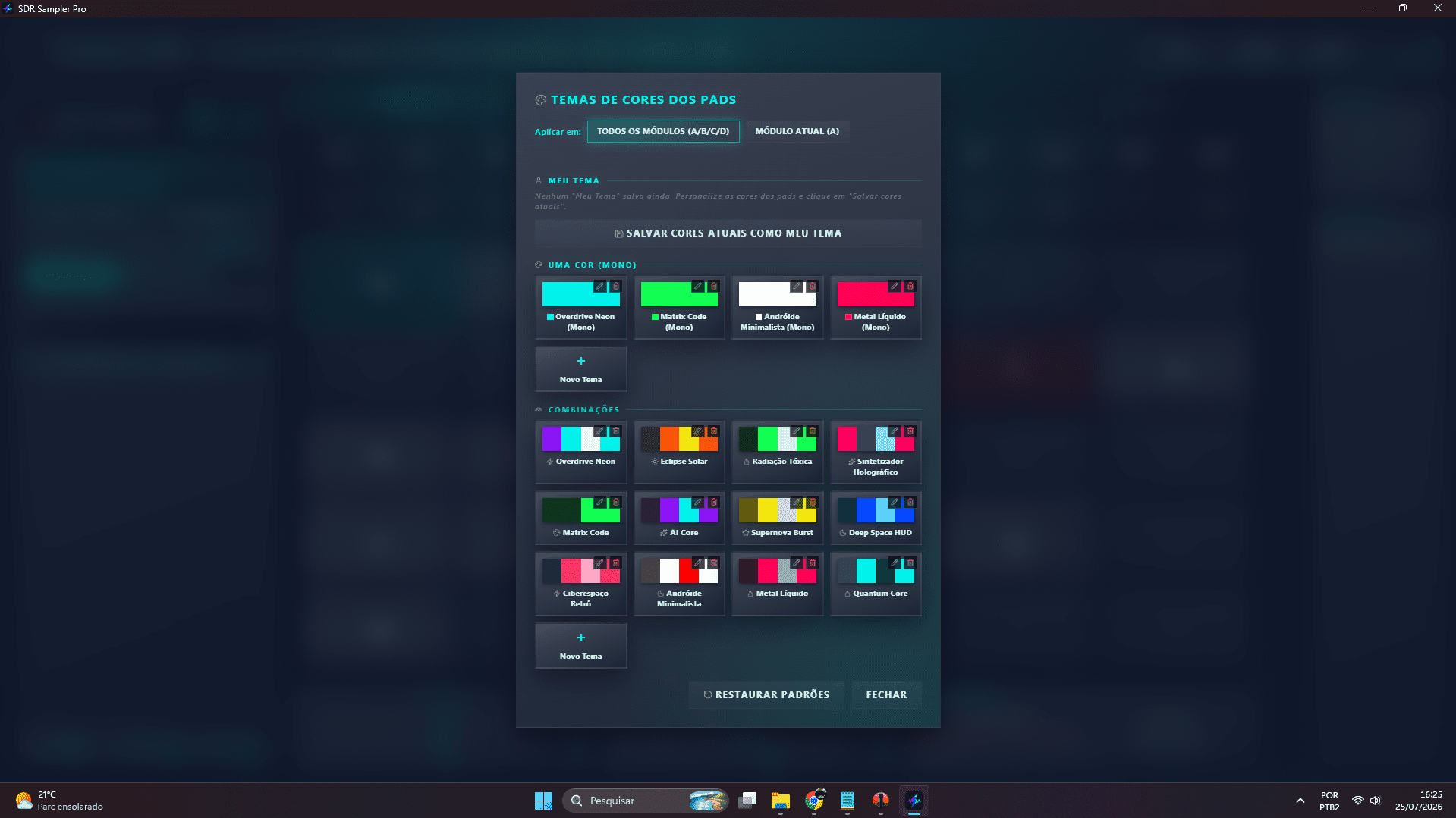 Temas visuais dos pads no SDR Sampler Pro